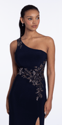 Jersey One Shoulder Column Dress with Embroidery and Contrast Lining Image 2