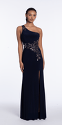 Jersey One Shoulder Column Dress with Embroidery and Contrast Lining Image 4