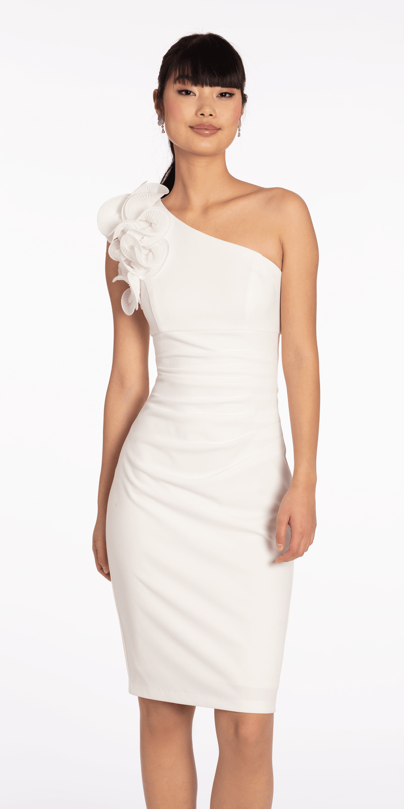Xscape Women's Ruched Ruffled One-Shoulder Dress - White - Size 10 Xscape Women's Ruched Ruffled One-Shoulder Dress - White - Size 10