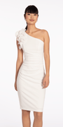 Crepe One Shoulder Ruffle Midi Dress with Ruching Image 2