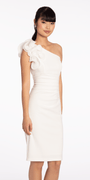 Crepe One Shoulder Ruffle Midi Dress with Ruching Image 3