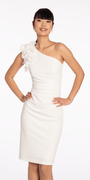 Crepe One Shoulder Ruffle Midi Dress with Ruching Image 1
