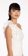 Crepe One Shoulder Ruffle Midi Dress with Ruching Image 4