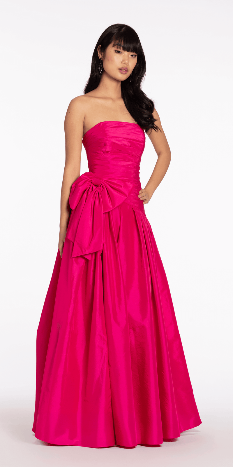 Strapless Pleated Taffeta Ballgown with Side Bow Image 3
