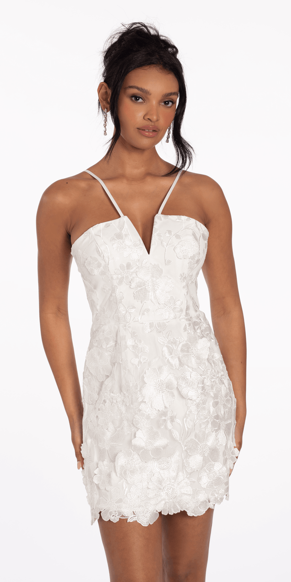 ivory/size/4/missy/Camille La Vie/V Notch Halter Mesh 3D Floral Dress with Scalloped Hem/alt