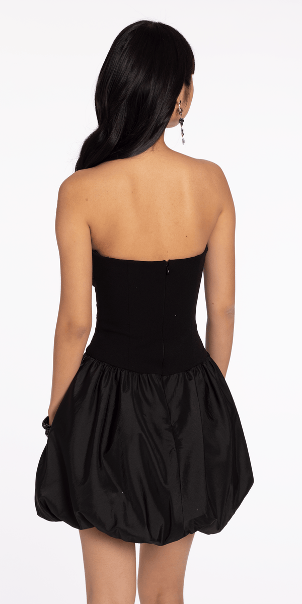 black/size/4/Camille La Vie/Strapless Scuba Fit and Flare Dress with Taffeta Bubble Hem /back alt