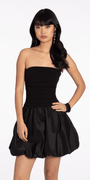 Strapless Scuba Fit and Flare Dress with Taffeta Bubble Hem Image 3