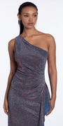 black-silver/size/4/missy/Camille La Vie/Two Tone Metallic One Shoulder Column Dress with Side Cascade//close up