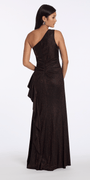 Camille La Vie Two Tone Metallic One Shoulder Column Dress with Side Cascade