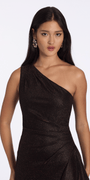 Camille La Vie Two Tone Metallic One Shoulder Column Dress with Side Cascade