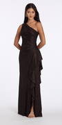Camille La Vie Two Tone Metallic One Shoulder Column Dress with Side Cascade