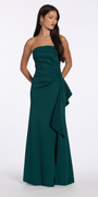 hunter-green/size/4/missy/Camille La Vie/ Strapless Scuba Column Dress with Side Slit/front 