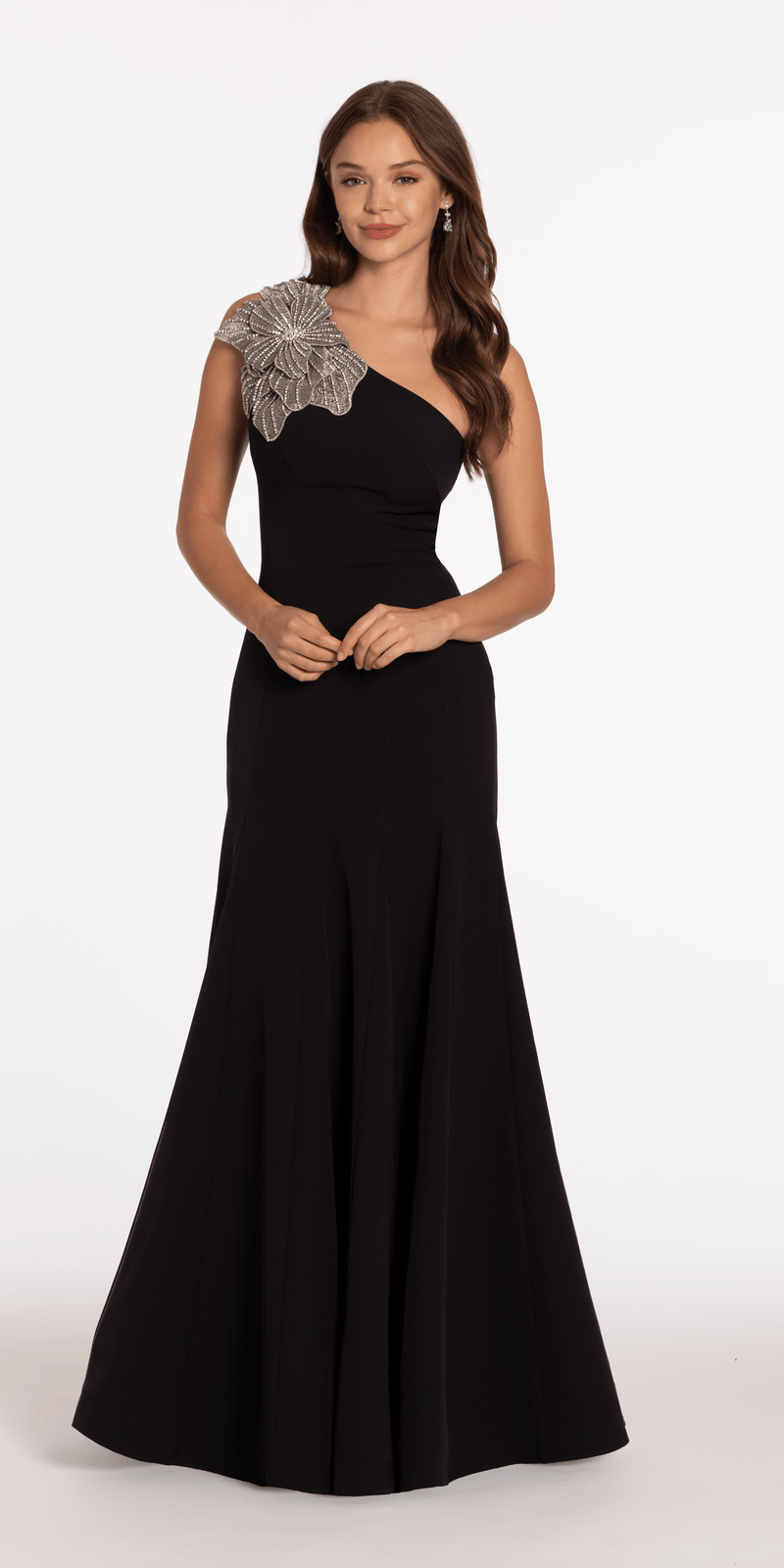 Jersey One Shoulder Mermaid Dress with Beaded Floral Applique Image 3