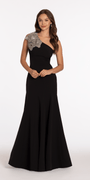 Jersey One Shoulder Mermaid Dress with Beaded Floral Applique Image 3