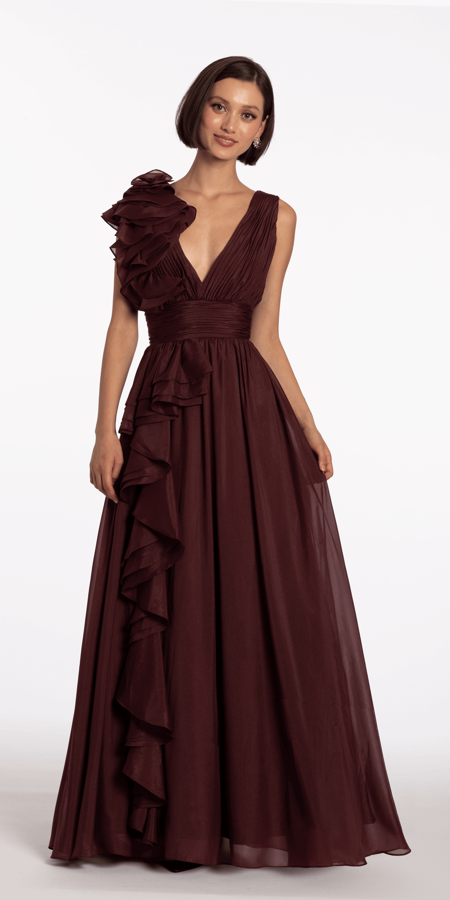 strapless open back dress Valenciani Marguerite Trapezoid Pleated Organza Maxi Dress main image 0