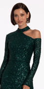 pine/size/4/missy/Camille La Vie/Sequin Long Sleeve One Cold Shoulder Column Dress/close up alt 1