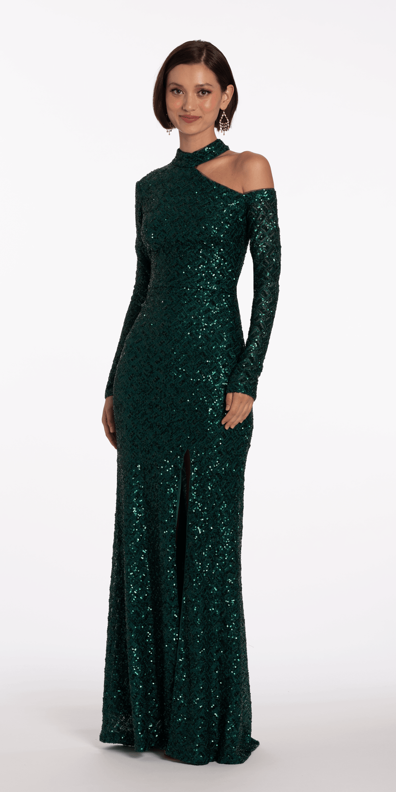 Sequin Long Sleeve One Cold Shoulder Column Dress Camille La Vie Sequin Long Sleeve One Cold Shoulder Column Dress Camille La Vie