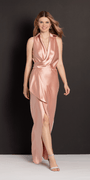 Satin Mock Wrap Shirt Dress with Side Cascade Image 1