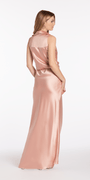 Satin Mock Wrap Shirt Dress with Side Cascade Image 4