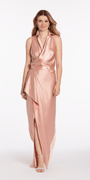Satin Mock Wrap Shirt Dress with Side Cascade Image 2
