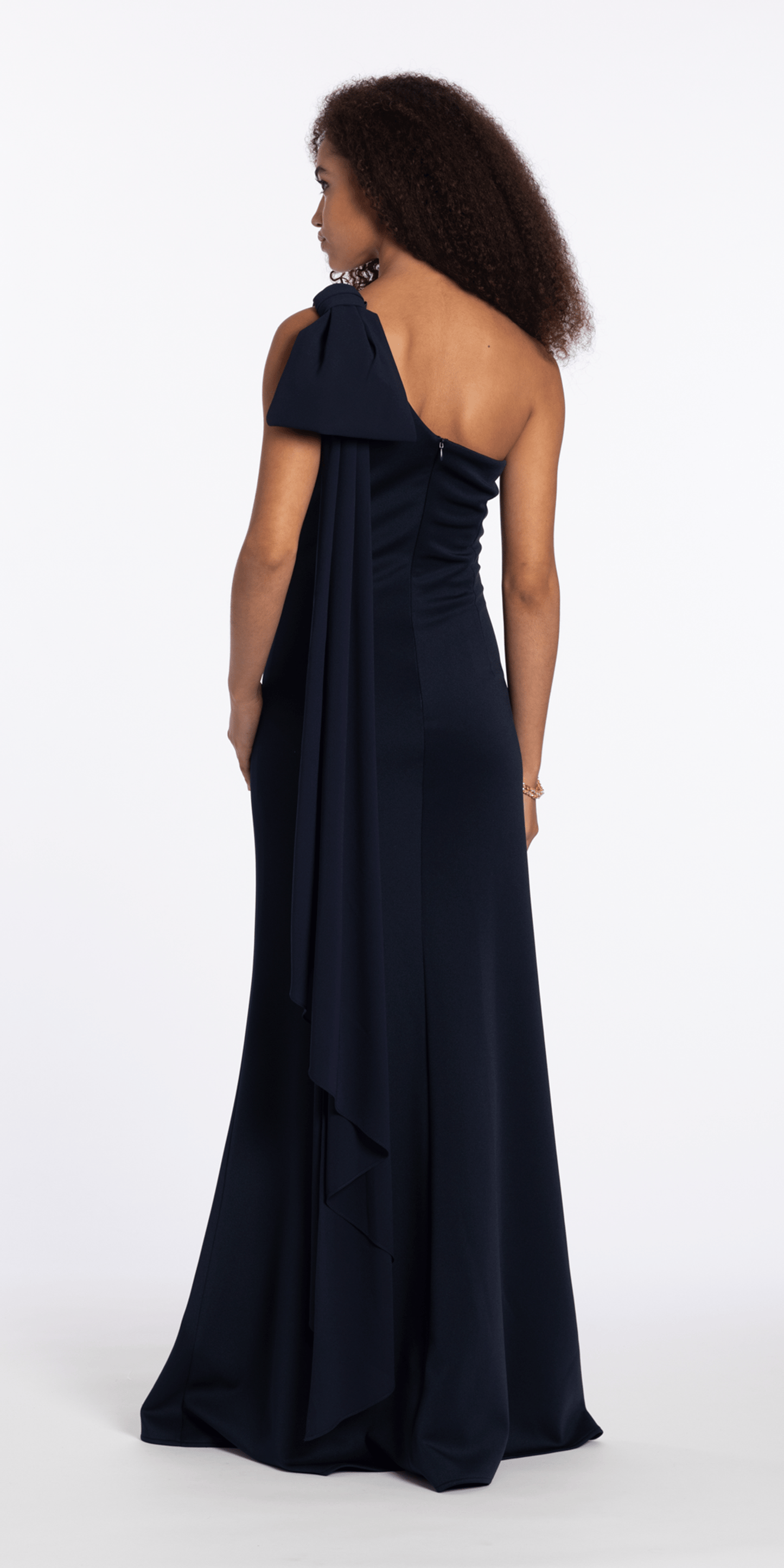 Camille La Vie One Shoulder Scuba Column Dress with Chiffon Drape