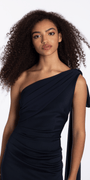 navy/size/4/missy/Camille La Vie /One Shoulder Scuba Column Dress with Chiffon Drape/close up 2