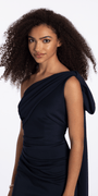 Camille La Vie One Shoulder Scuba Column Dress with Chiffon Drape