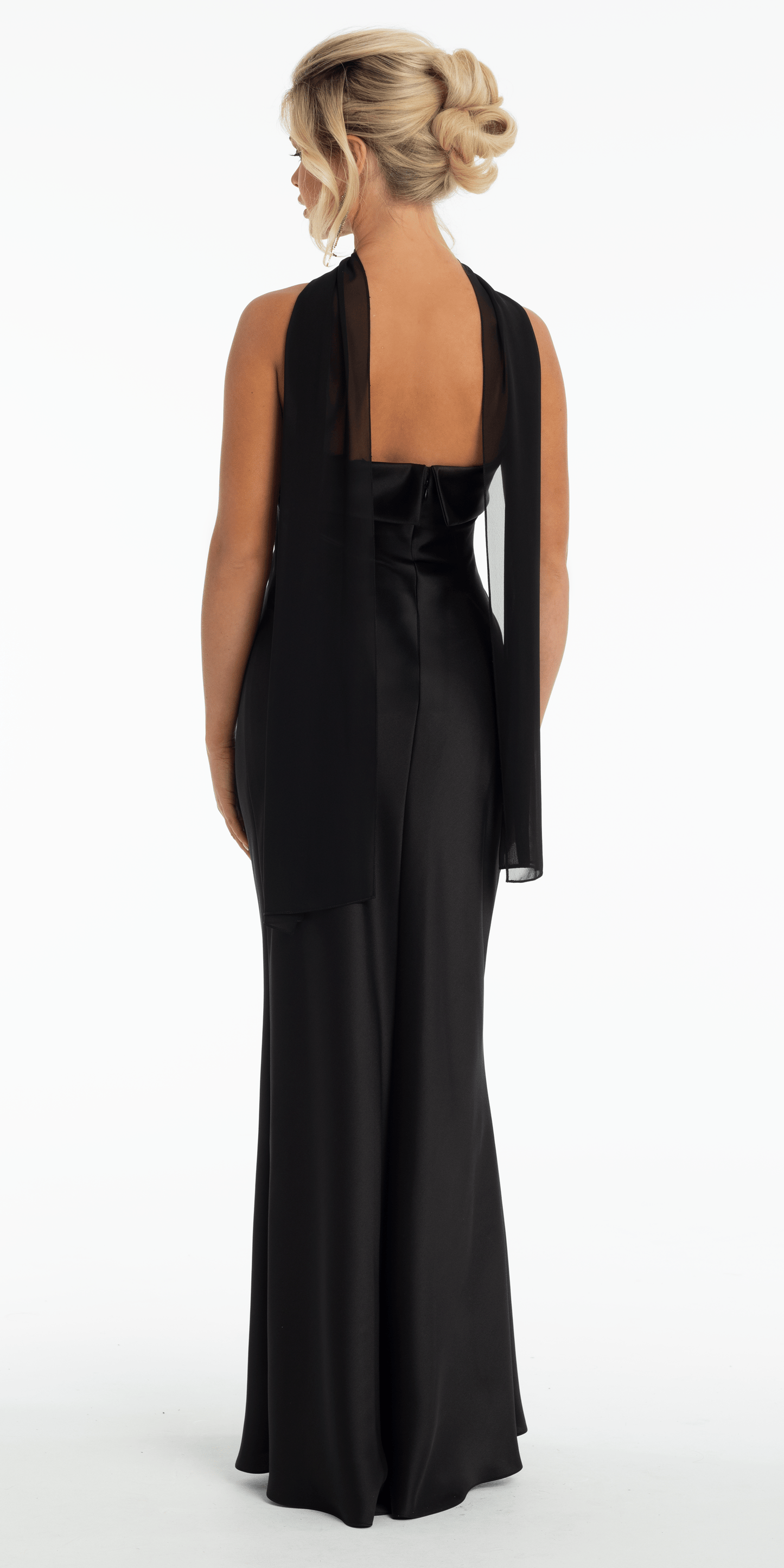 Strapless Satin Cuff Column Dress with Chiffon Shawl missy / 8 / Black