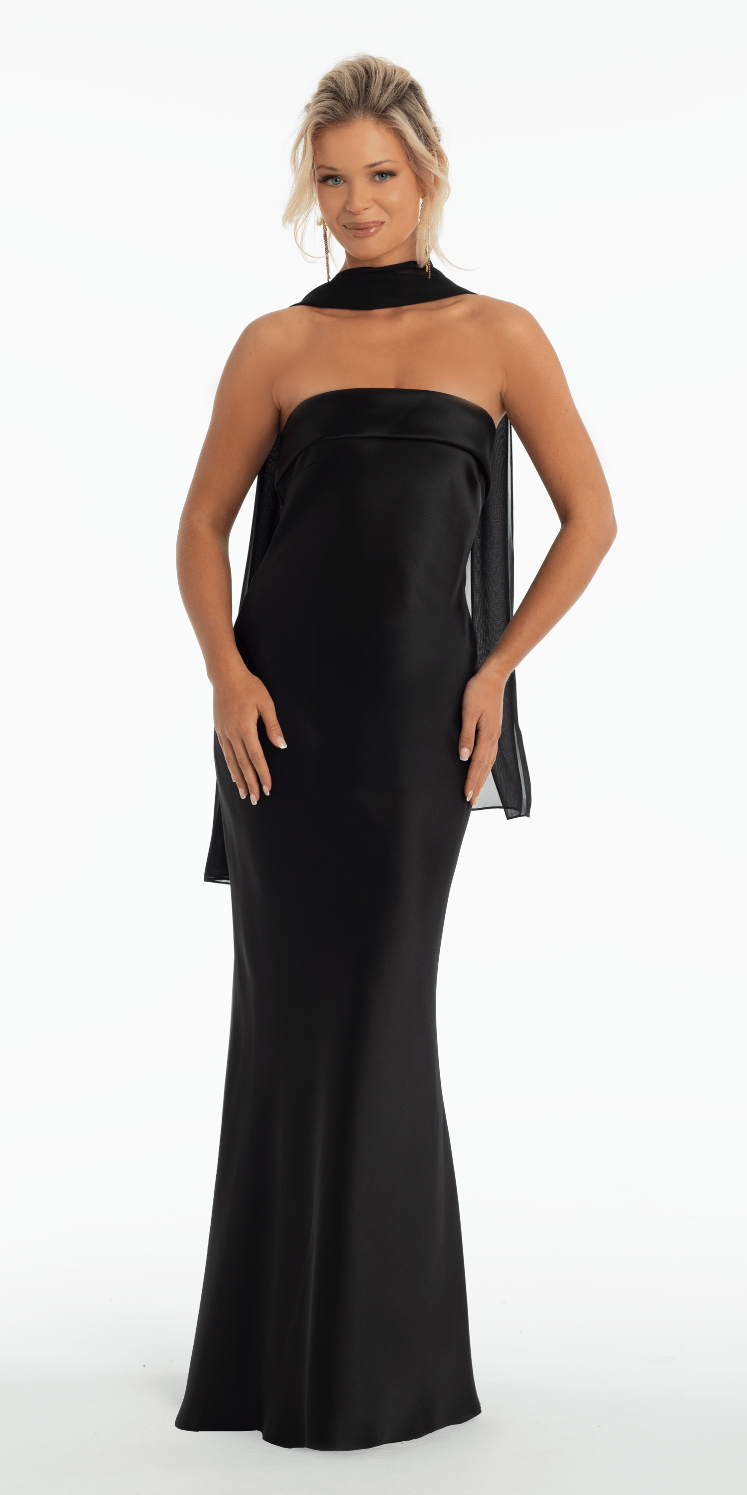 strapless dress with shawl Lila Satin Hammered Chiffon Scarf making this gown ideal Anthropologie BHLDN Lydia Dress Color:Anne Black Jewel