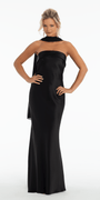 black/size/4/missy/ Camille La Vie/Strapless Satin Cuff Column Dress with Chiffon Shawl/front alt