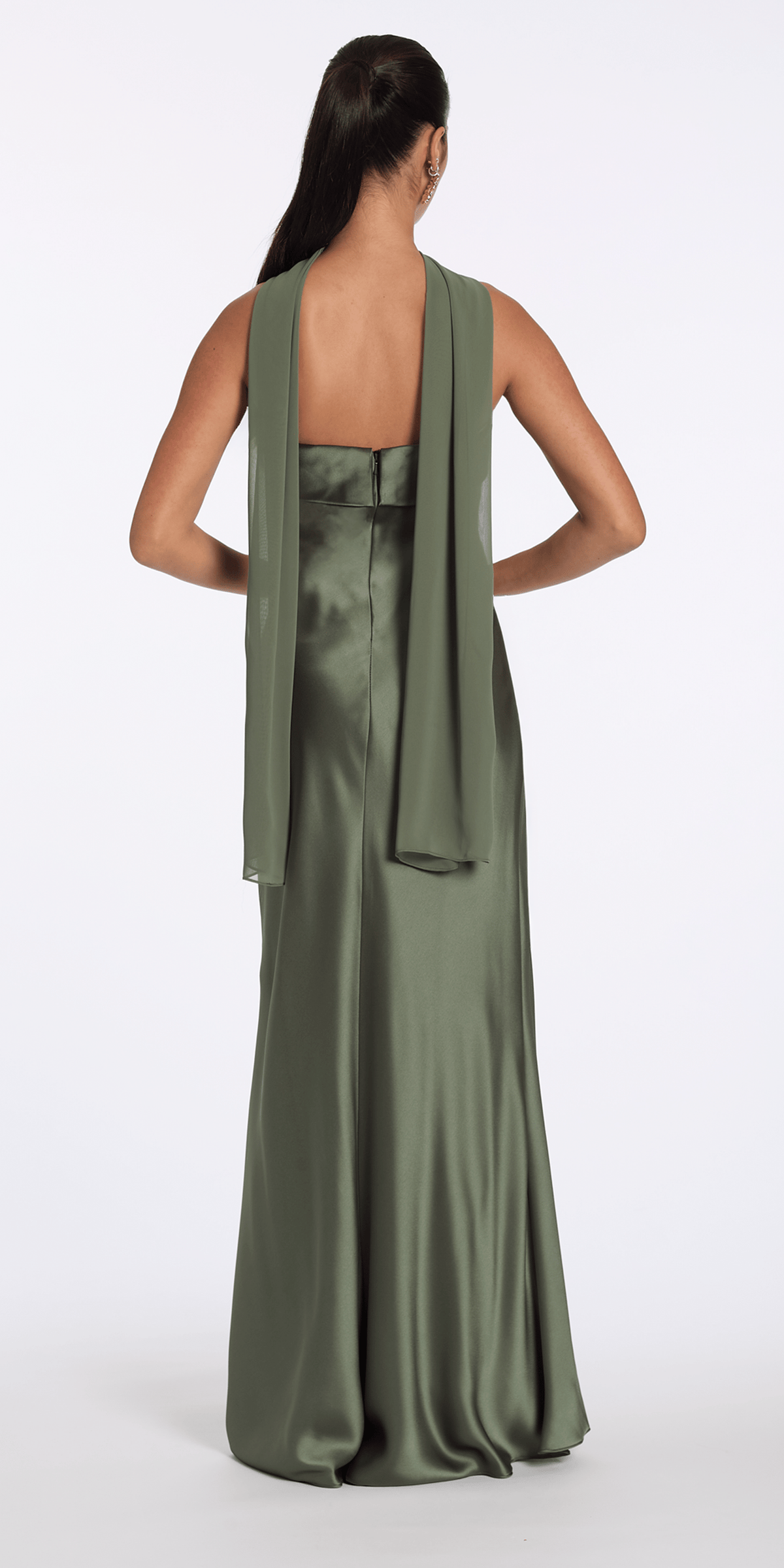 Camille La Vie Strapless Satin Cuff Column Dress with Chiffon Shawl