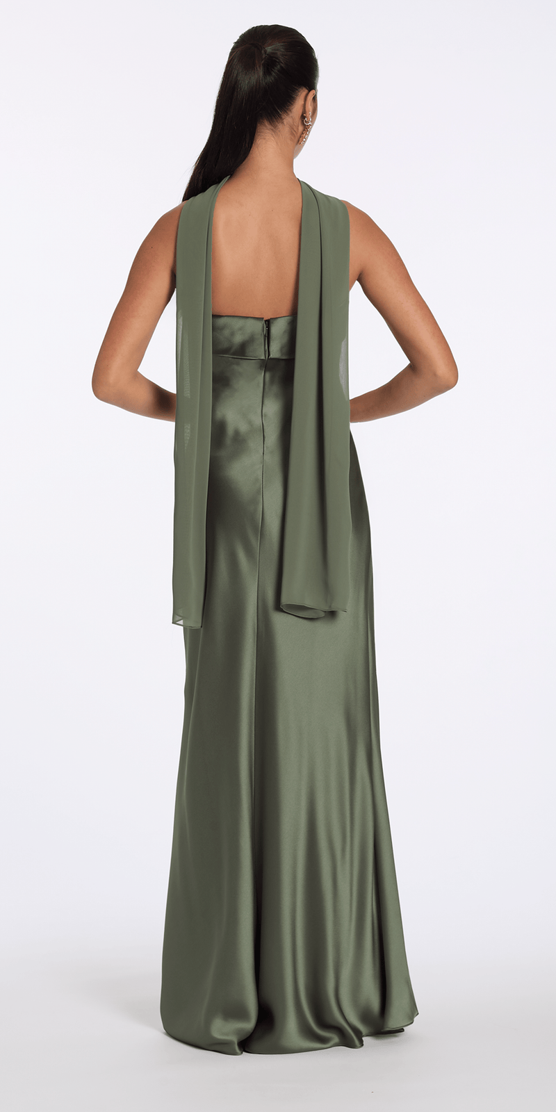 Camille La Vie Strapless Satin Cuff Column Dress with Chiffon Shawl