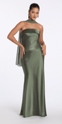 Camille La Vie Strapless Satin Cuff Column Dress with Chiffon Shawl
