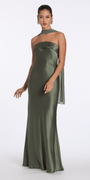 Camille La Vie Strapless Satin Cuff Column Dress with Chiffon Shawl