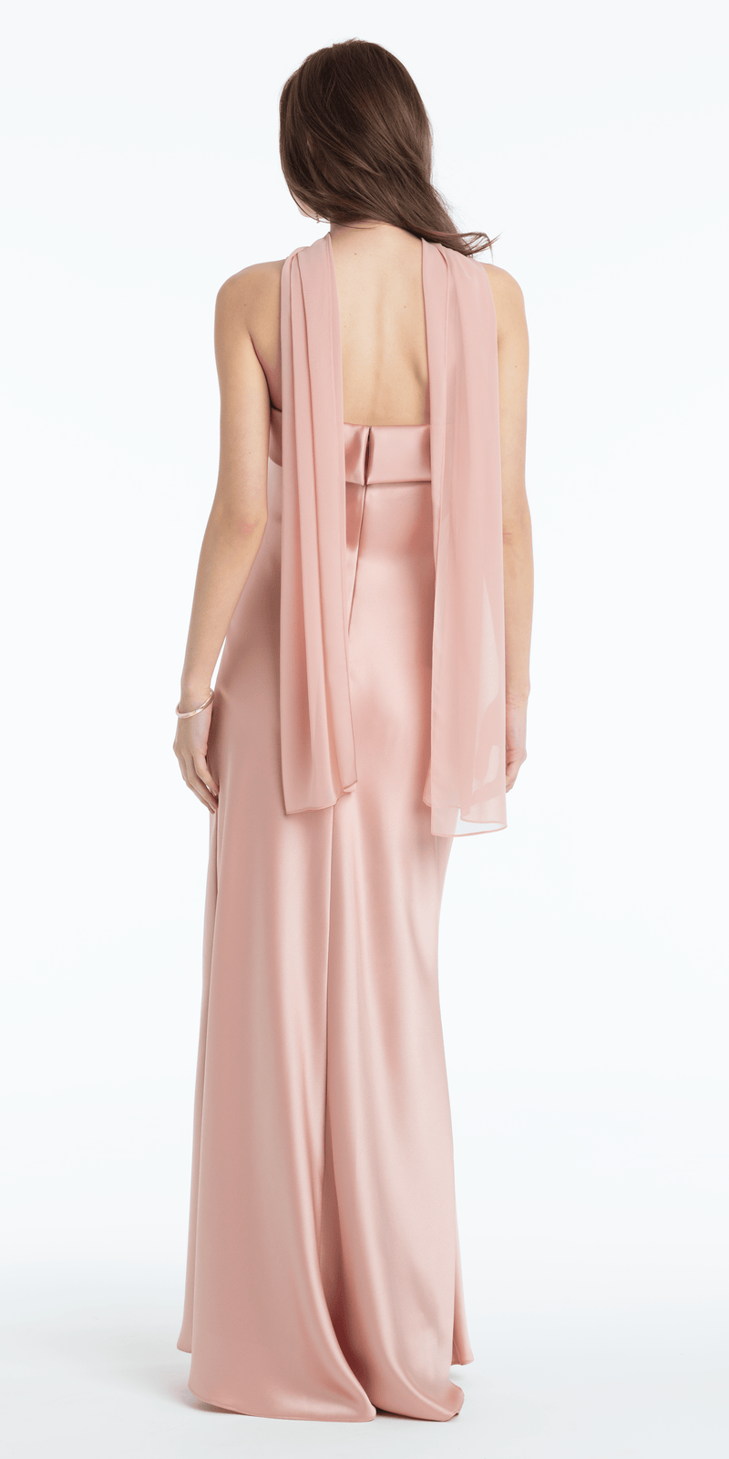 Strapless Satin Cuff Column Dress with Chiffon Shawl – Camille La Vie