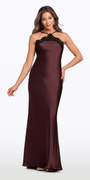 Camille La Vie Satin Halter Column Dress with Lace Detail
