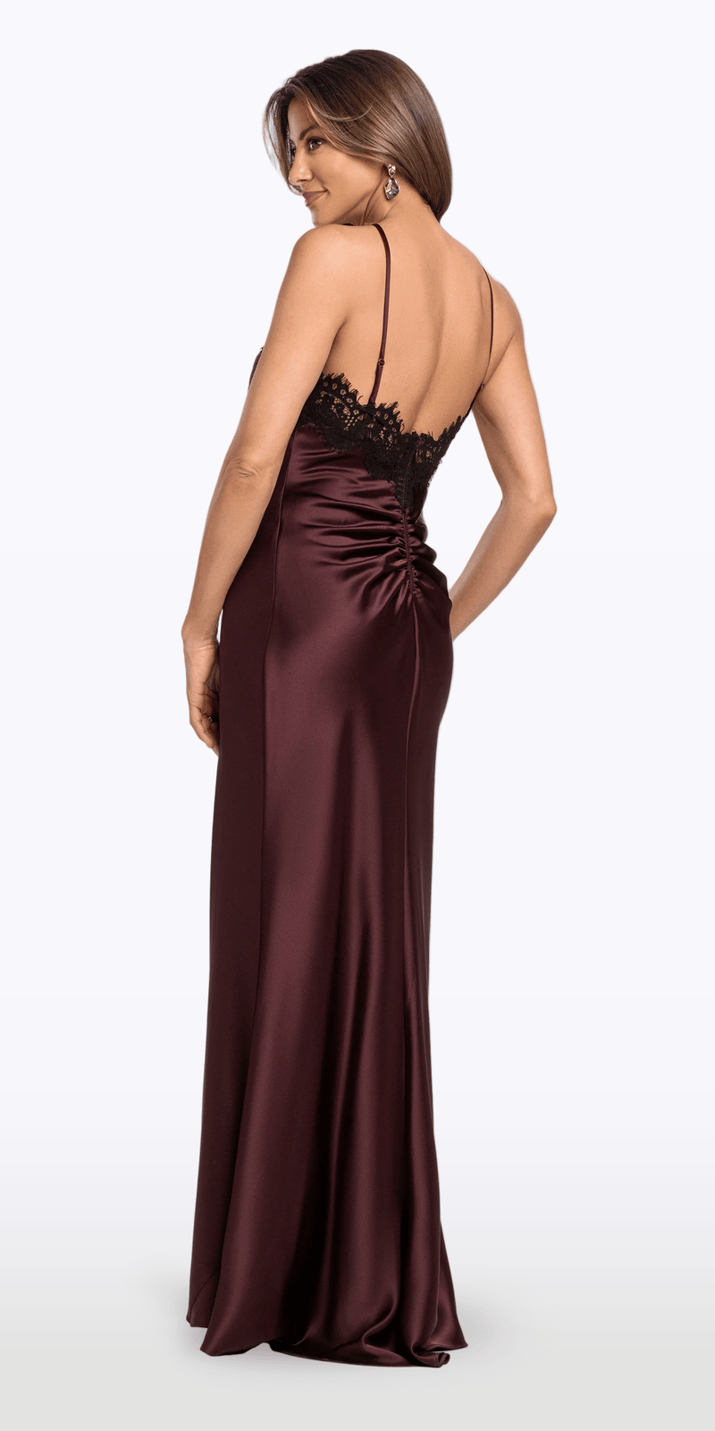 Camille La Vie Satin Halter Column Dress with Lace Detail