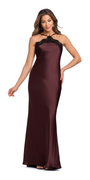 chocolate/size/4/missy/Camille La Vie/Satin Halter Column Dress with Lace Detail/front
