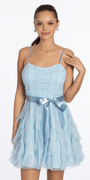 light-blue/size/4/missy/Camille La Vie/ Glitter Mesh Corset Fit and Flare Dress with Satin Tie /front