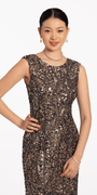 Two Tone Boat Neck Beaded Sequin Cap Sleeve Column Dress Image 2