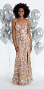 Plunging Sequin Daisy Lace Up Back Trumpet Dress Image 4
