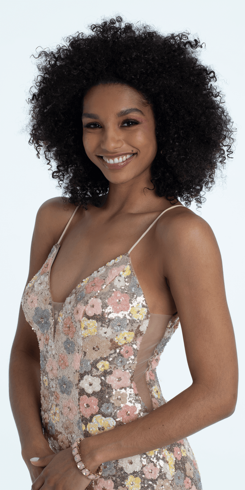 Plunging Sequin Daisy Lace Up Back Trumpet Dress Image 6