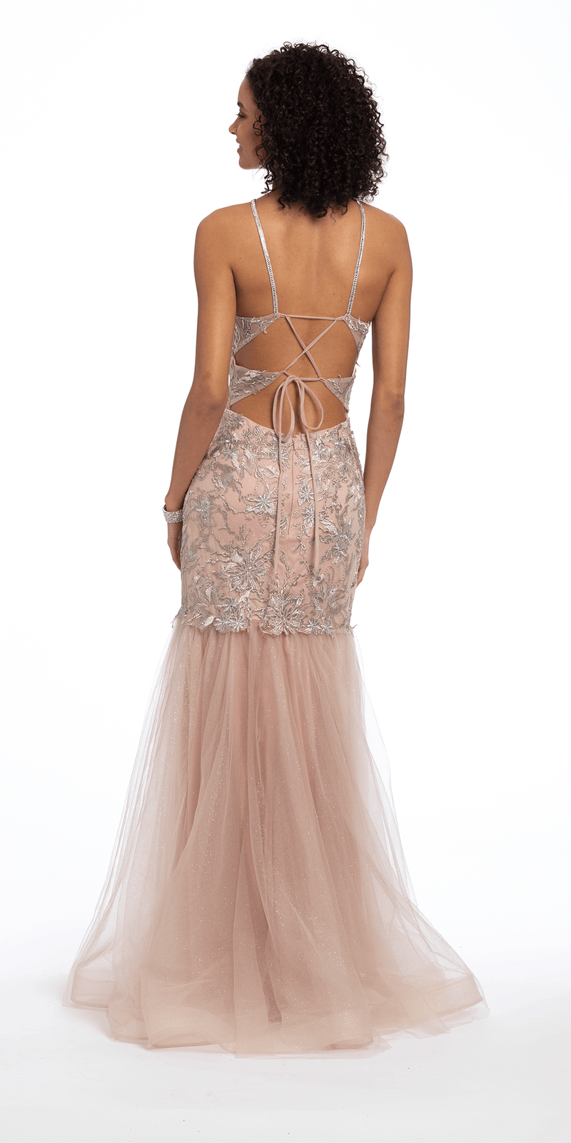 Halter Floral Embroidered Tulle Mermaid Dress Image 2