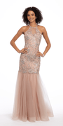 Halter Floral Embroidered Tulle Mermaid Dress Image 1