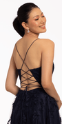 Mesh Applique Plunging Lace Up A Line Dress Image 6