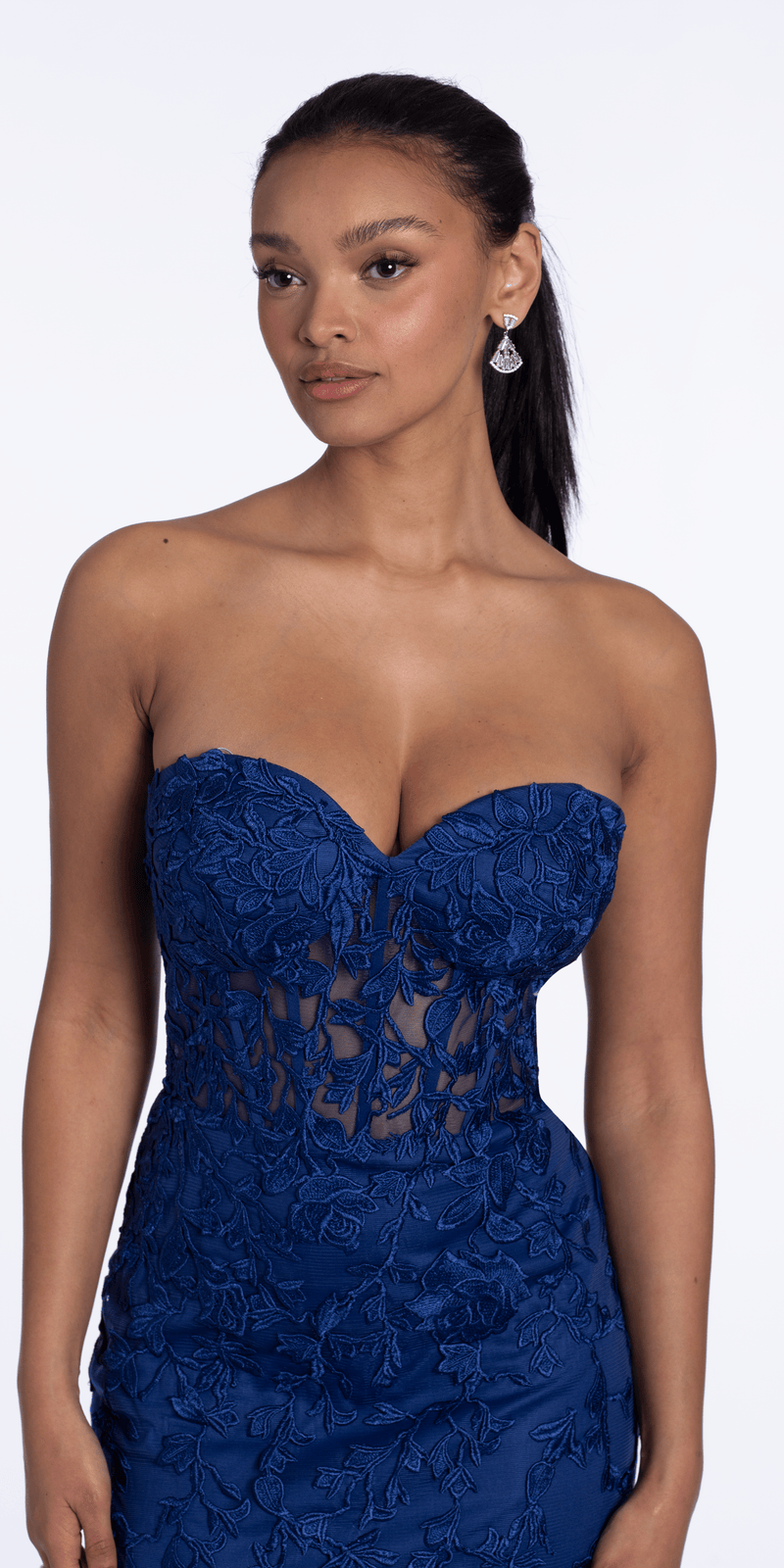 Strapless Mesh Embroidered Lace Up Back Column Dress plus / 20 / navy Strapless Mesh Embroidered Lace Up Back Column Dress plus / 20 / navy