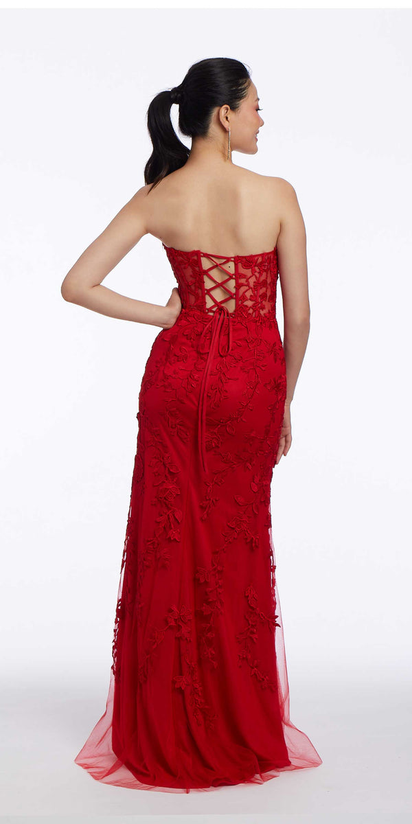 Rose Embroidered Illusion Corset Dress with Sweep Train Image 6