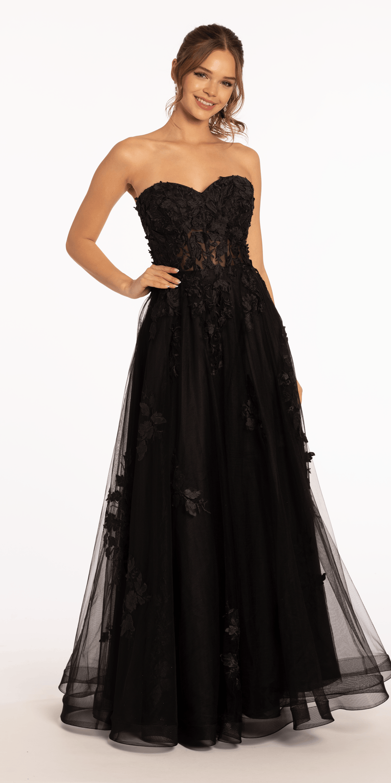 Floral Mesh Applique Corset A Line Dress – Camille La Vie