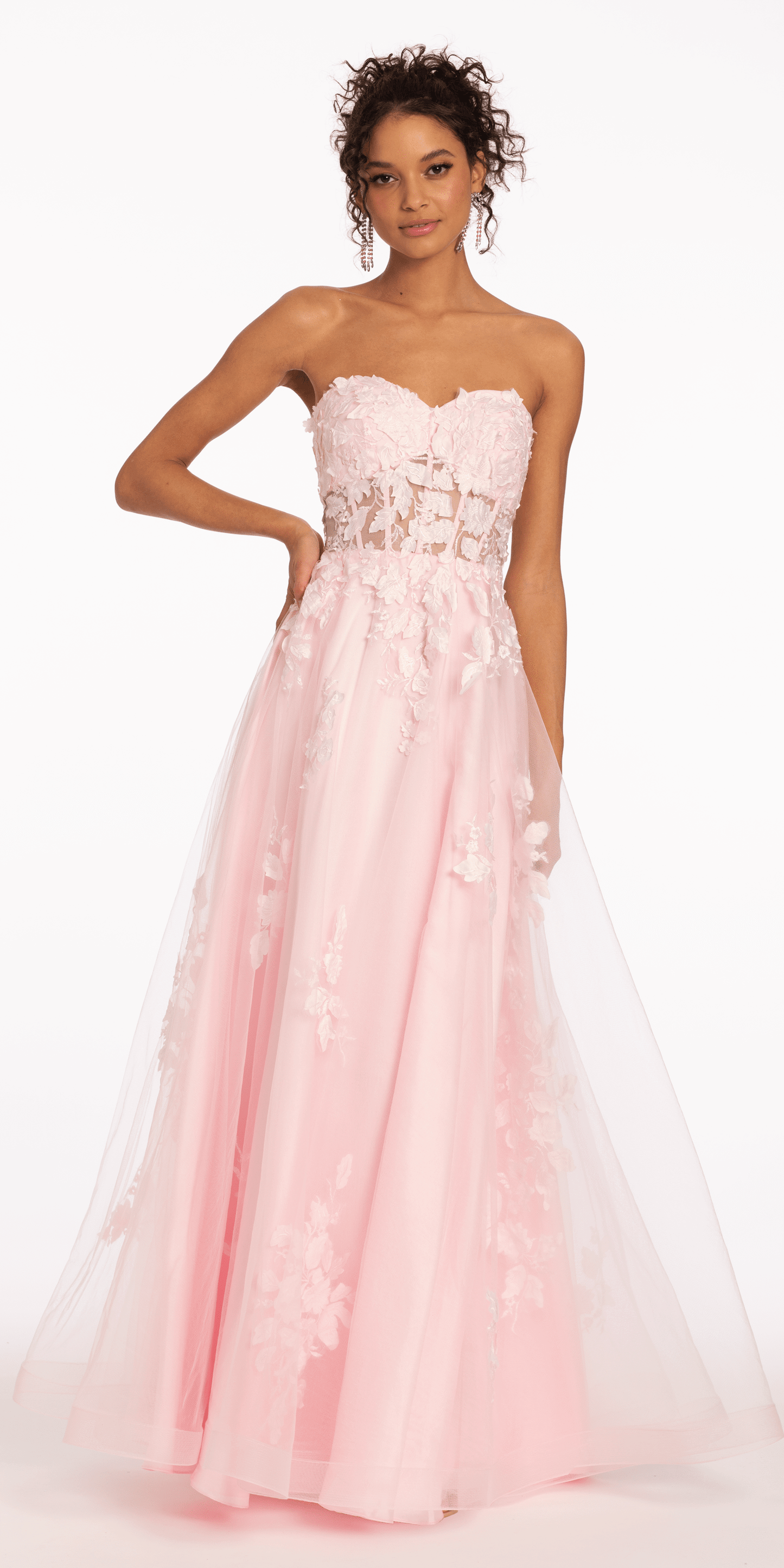 blush/size/4/missy/Camille La Vie/Floral Mesh Applique Corset A Line Dress/front alt