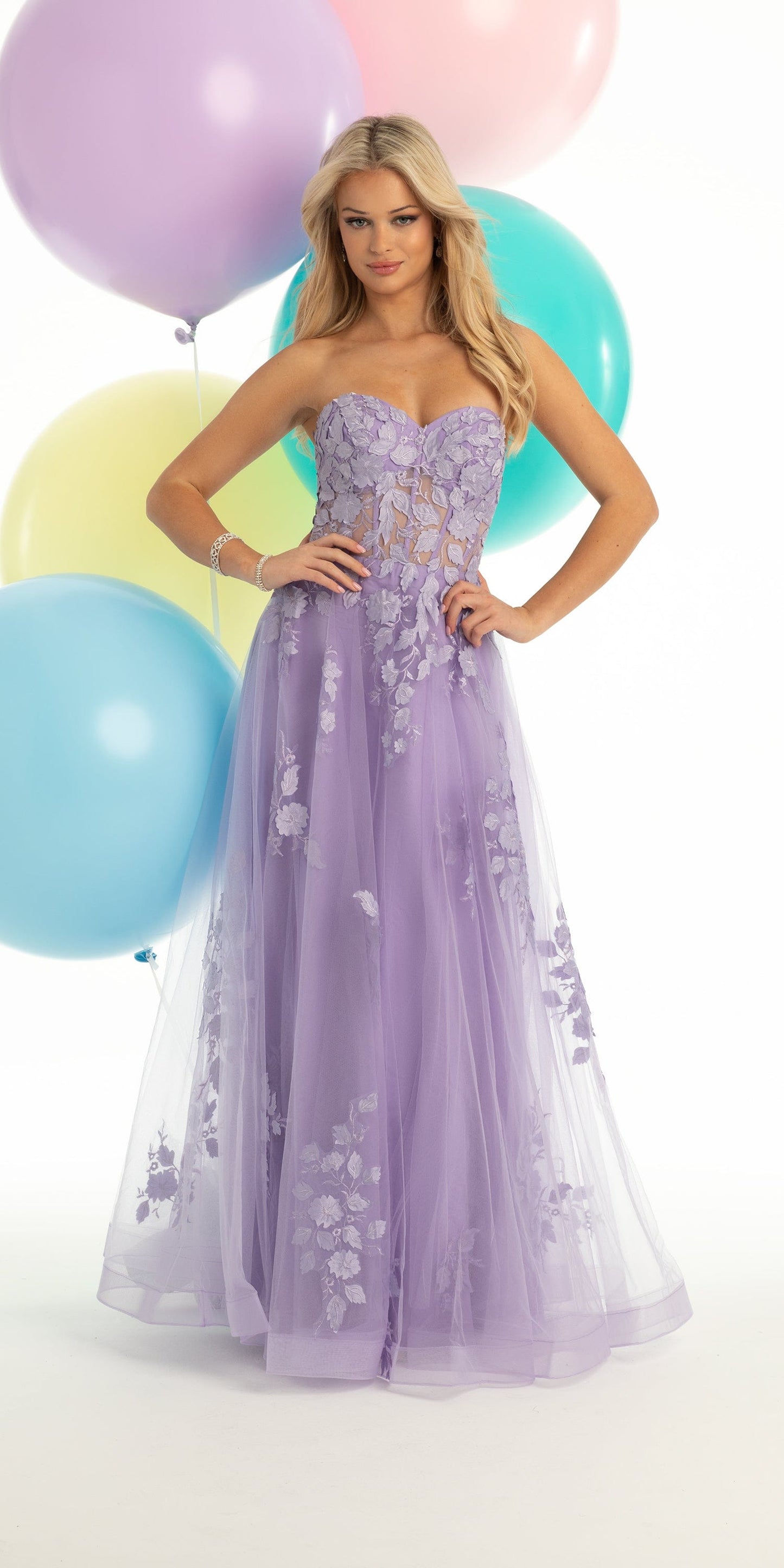 Camille La Vie Floral Mesh Applique Corset A Line Dress